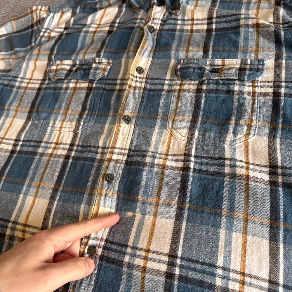 George Casual Button Down Mens XL Blue White Plaid Rugged Flannel Shirt - Picture 5 of 6